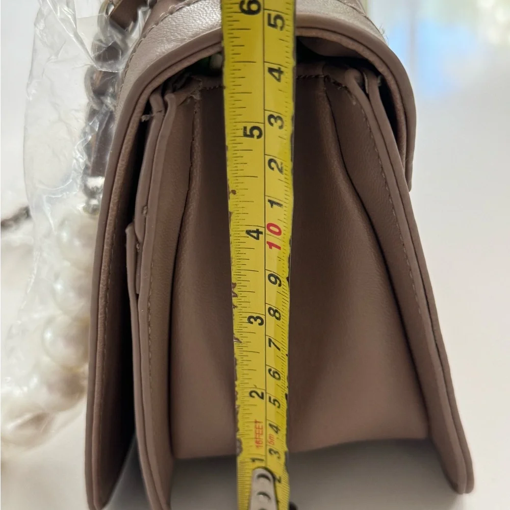 Badgley Mischka Light Brown Quilted Pearl Crossbody Bag